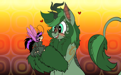 Size: 1920x1200 | Tagged: safe, artist:brainiac, imported from derpibooru, oc, oc only, oc:shotglass, oc:silent spring, breezie, kirin, blushing, butt, fallout equestria:all things unequal (pathfinder), gradient background, heart, heart eyes, plot, wingding eyes