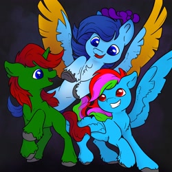 Size: 3500x3500 | Tagged: safe, artist:safizejaart, imported from derpibooru, oc, oc only, oc:bluelight, oc:lucas fairy, oc:void virgin sparkles, pegasus, unicorn, antlers, colt, foal, happy, male