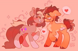 Size: 2048x1340 | Tagged: safe, artist:swirlseypop, imported from derpibooru, oc, oc only, earth pony, pony, unicorn, chest fluff, commission, duo, earth pony oc, eyes closed, glasses, heart, horn, looking at someone, no pupils, profile, raised hoof, simple background, smiling, unicorn oc