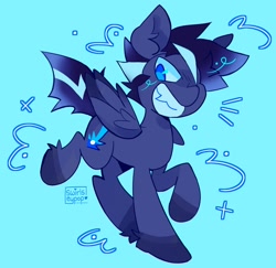 Size: 2048x1990 | Tagged: safe, artist:swirlseypop, imported from derpibooru, oc, oc only, pegasus, pony, blue background, commission, emanata, grin, no pupils, simple background, smiling, solo, wings