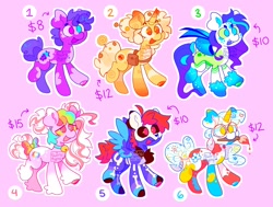 Size: 2048x1552 | Tagged: safe, artist:swirlseypop, imported from derpibooru, oc, oc only, earth pony, pegasus, pony, unicorn, earth pony oc, horn, pegasus oc, pink background, simple background, spread wings, unicorn oc, wings