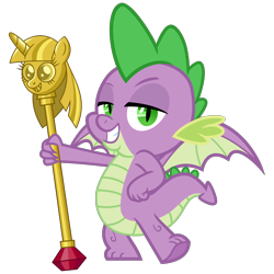 Size: 2400x2400 | Tagged: safe, artist:cheezedoodle96, imported from derpibooru, spike, dragon, .svg available, hand on hip, lidded eyes, looking at you, male, pose, scepter, smiling, solo, svg, twilight scepter, vector, winged spike, wings