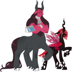 Size: 2510x2509 | Tagged: safe, artist:gobstopper, imported from derpibooru, oc, oc only, oc:pupae, oc:rakkit, centaur, changeling, changeling queen, taur, book, changeling oc, changeling queen oc, female, glasses, male, simple background, spread wings, transparent background, wings