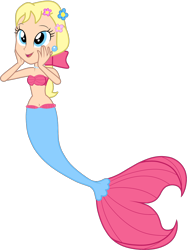 Size: 1280x1712 | Tagged: safe, artist:boogeyboy1, imported from derpibooru, megan williams, human, mermaid, equestria girls, ear piercing, flower, flower in hair, happy, megandorable, piercing, pretty, simple background, smiling, solo, transparent background