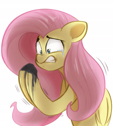 Size: 2000x2219 | Tagged: safe, artist:elewdfurs, artist:elsdoodles, imported from derpibooru, fluttershy, philomena, pegasus, phoenix, pony, a bird in the hoof, ash, crying, female, fluttercry, gritted teeth, high res, implied philomena, mare, sad, scene interpretation, simple background, teeth, this ended in tears, white background