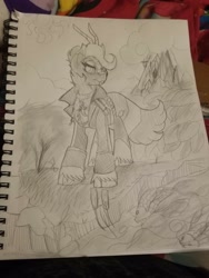 Size: 1536x2048 | Tagged: safe, artist:brainiac, imported from derpibooru, oc, oc:heccin pepperino, kirin, brainiacs sketchbook (set), female, mare, solo, traditional art