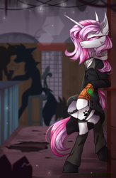 Size: 2300x3500 | Tagged: safe, artist:greenmaneheart, imported from derpibooru, oc, oc:fuzzy dreams, pony, unicorn, bipedal, bipedal leaning, clothes, female, leaning, mare, solo