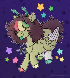 Size: 1299x1450 | Tagged: safe, artist:pink-pone, imported from derpibooru, oc, oc:bugsy, pegasus, pony, antennae, female, mare, solo, tongue out