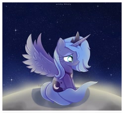 Size: 3971x3614 | Tagged: safe, artist:nnaly, imported from derpibooru, princess luna, alicorn, pony, blue mane, blue tail, female, high res, horn, mare, mare in the moon, moon, s1 luna, solo, spread wings, stars, tail, wings