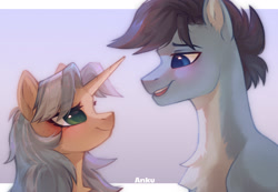 Size: 2820x1956 | Tagged: safe, artist:anku, imported from derpibooru, oc, oc only, oc:tony, oc:trickate, earth pony, pony, unicorn, artfight, duo