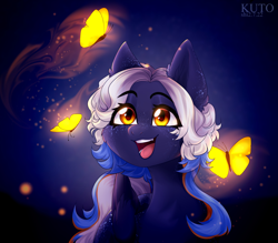 Size: 2560x2238 | Tagged: safe, artist:kutoshi, imported from derpibooru, oc, oc only, butterfly, pegasus, pony, :d, commission, glowing, inset, open mouth, open smile, smiling, solo, ych result