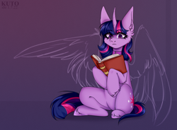 Size: 3172x2334 | Tagged: safe, artist:kutoshi, imported from derpibooru, twilight sparkle, pony, unicorn, belly, book, cheek fluff, ear fluff, ethereal wings, female, mare, sitting, solo, wings