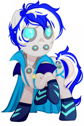 Size: 700x1050 | Tagged: safe, artist:heidi, imported from derpibooru, oc, oc only, oc:ivislor, oc:ivislor odzi, cyborg, pony, robot, robot pony, cape, clothes, commissioner:iv's, male, simple background, solo, star trek, superhero, transparent background, vector