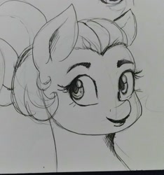 Size: 1719x1833 | Tagged: safe, artist:thelunarmoon, imported from derpibooru, fluttershy, pony, alternate hairstyle, aside glance, bust, female, looking at you, mare, monochrome, portrait, sketch, solo, three quarter view, traditional art
