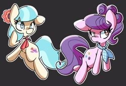 Size: 2500x1719 | Tagged: safe, artist:kindakismet, imported from derpibooru, coco pommel, suri polomare, earth pony, pony, black background, duo, duo female, female, mare, outline, simple background