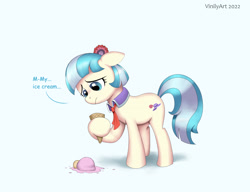 Size: 2992x2296 | Tagged: safe, artist:vinilyart, imported from derpibooru, coco pommel, earth pony, pony, dropped ice cream, food, ice cream, sad, solo