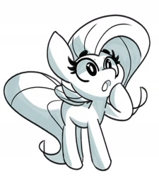 Size: 1600x1778 | Tagged: safe, artist:kindakismet, imported from derpibooru, fluttershy, pegasus, pony, :o, female, folded wings, grayscale, heart, heart eyes, mare, monochrome, open mouth, raised hoof, simple background, solo, white background, wingding eyes, wings