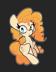 Size: 1409x1814 | Tagged: safe, artist:kindakismet, imported from derpibooru, pear butter, earth pony, pony, black background, female, looking at you, mare, outline, simple background, sitting, solo