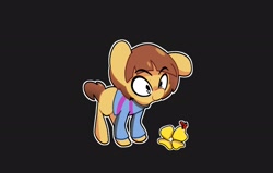 Size: 3000x1908 | Tagged: safe, artist:kindakismet, imported from derpibooru, earth pony, insect, ladybug, pony, black background, clothes, female, flower, frisk, looking at something, outline, ponified, simple background, solo, undertale