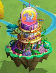 Size: 402x522 | Tagged: safe, imported from derpibooru, floating island, gameloft, implied discord, implied trixie, my little pony: magic princess, no pony, official, ponyville town hall, the anonymous campsite