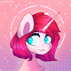 Size: 3000x3000 | Tagged: safe, artist:stravy_vox, imported from derpibooru, oc, oc only, unicorn, bust, coat markings, high res, portrait, smiling