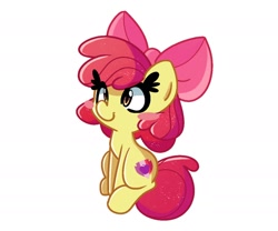 Size: 2000x1666 | Tagged: safe, artist:kindakismet, imported from derpibooru, apple bloom, earth pony, pony, female, filly, foal, g4.5, simple background, sitting, smiling, solo, white background