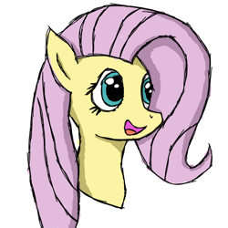 Size: 1152x1152 | Tagged: artist needed, safe, imported from derpibooru, fluttershy, pegasus, pony, bust, female, looking away, mare, open mouth, open smile, portrait, simple background, smiling, solo, three quarter view, white background