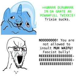 Size: 1200x1200 | Tagged: safe, imported from twibooru, trixie, brainlet, image, meme, png, wojak