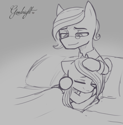 Size: 2800x2840 | Tagged: safe, artist:opal_radiance, imported from derpibooru, oc, oc:dr heartbeat, oc:opal rosamond, pegasus, pony, cuddling, sketch, sleeping