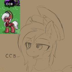 Size: 826x825 | Tagged: safe, artist:zebra, oc, oc only, ashes town, bust, grin, hat, portrait, sketch, smiling, solo