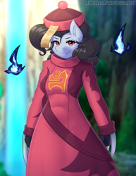 Size: 1237x1600 | Tagged: safe, artist:twistedscarlett60, imported from derpibooru, anthro, undead, breasts, clothes, female, jiangshi, mare, monster girl 1000, smiling, solo