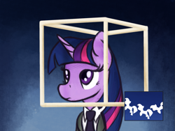 Size: 1125x844 | Tagged: safe, artist:ahorseofcourse, imported from derpibooru, twilight sparkle, pony, unicorn, bust, clothes, cube, female, mare, necktie, solo, song reference, suit, talking heads, unicorn twilight