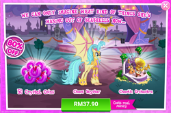 Size: 1038x684 | Tagged: safe, imported from derpibooru, princess skystar, classical hippogriff, hippogriff, advertisement, bat wings, costs real money, female, game screencap, gameloft, my little pony: magic princess, official, sale, solo, wings