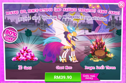 Size: 1042x686 | Tagged: safe, imported from derpibooru, queen novo, my little pony: the movie, advertisement, bat wings, costs real money, game screencap, gameloft, implied jamal, my little pony: magic princess, official, sale, wings