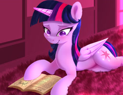 Size: 1920x1480 | Tagged: safe, artist:darksly, imported from derpibooru, twilight sparkle, alicorn, pony, atg 2022, book, carpet, cute, female, mare, newbie artist training grounds, reading, solo, twiabetes, twilight sparkle (alicorn)