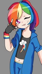 Size: 771x1371 | Tagged: safe, artist:iimomoe, artist:imoaa, imported from derpibooru, rainbow dash, human, :p, humanized, tongue out