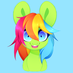 Size: 1000x1000 | Tagged: safe, artist:dewtuber, artist:orphanbites, imported from derpibooru, oc, oc only, oc:dew cloverheart, earth pony, pony, :3, l2d, looking at you, model, rainbow, smiling, solo