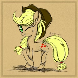 Size: 689x689 | Tagged: safe, artist:marya-potter, imported from derpibooru, part of a set, applejack, earth pony, pony, female, one eye closed, sketch, solo, wink