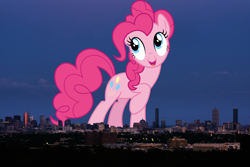 Size: 1400x933 | Tagged: safe, artist:cloudy glow, artist:thegiantponyfan, imported from derpibooru, pinkie pie, earth pony, pony, boston, female, giant pinkie pie, giant pony, giant/macro earth pony, giantess, highrise ponies, irl, macro, mare, massachusetts, mega giant, photo, ponies in real life