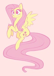 Size: 730x1024 | Tagged: safe, artist:leaficun3, edit, imported from derpibooru, fluttershy, pegasus, pony, female, long tail, mare, no pupils, pastel colors, pink background, simple background, smiling, solo, spread wings, tail, wings