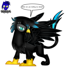 Size: 3840x4154 | Tagged: safe, alternate version, artist:damlanil, imported from derpibooru, oc, oc:nightlight aura, griffon, comic, commission, female, griffonized, looking at you, mare, show accurate, simple background, solo, species swap, speech bubble, spread wings, story, story included, talking to viewer, text, transparent background, vector, wings