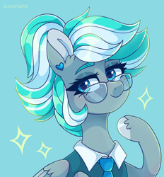 Size: 1992x2143 | Tagged: safe, artist:skysorbett, imported from derpibooru, oc, oc only, oc:shirley flow, pegasus, pony, blue eyes, clothes, female, g5, g5 oc, glasses, jewelry, mare, necktie, oda 1997, oda 997, pegasus oc, solo