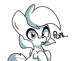 Size: 1299x1108 | Tagged: safe, artist:kindakismet, imported from derpibooru, pony, grayscale, looking at you, monochrome, open mouth, simple background, solo, talking, white background