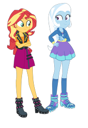 Size: 2900x4225 | Tagged: safe, artist:gmaplay, imported from derpibooru, sunset shimmer, trixie, human, equestria girls, equestria girls series, forgotten friendship, crossed arms, hand on hip, simple background, transparent background