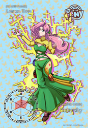 Size: 920x1328 | Tagged: safe, artist:traupa, imported from derpibooru, fluttershy, human, anime, anime style, clothes, dress, female, fluttertree, humanized, jojo's bizarre adventure, stand