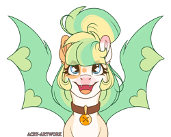 Size: 1600x1280 | Tagged: safe, artist:acry-artwork, imported from derpibooru, oc, oc only, bat pony, pony, bat pony oc, bell, bell collar, collar, cute, fangs, ocbetes, simple background, solo, transparent background