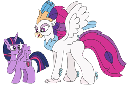 Size: 2984x2001 | Tagged: safe, artist:supahdonarudo, imported from derpibooru, queen novo, twilight sparkle, alicorn, classical hippogriff, hippogriff, my little pony: the movie, atg 2022, female, hoof on chest, looking at each other, looking at someone, mare, newbie artist training grounds, simple background, transparent background, twilight sparkle (alicorn)