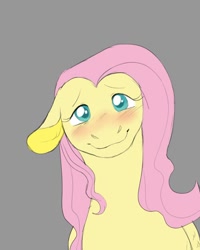 Size: 1080x1350 | Tagged: safe, artist:floofyhusky, imported from derpibooru, fluttershy, pegasus, pony, blushing, colored pupils, cute, female, floppy ears, gray background, in love, looking at you, mare, shyabetes, simple background, smiling, solo