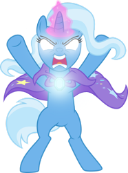 Size: 1280x1721 | Tagged: safe, artist:disneymarvel96, edit, imported from derpibooru, vector edit, trixie, pony, unicorn, avatar state, avatar the last airbender, bipedal, brooch, cape, clothes, female, glowing, glowing eyes, glowing horn, horn, jewelry, lightup, magic, magic aura, mare, open mouth, powerful, simple background, solo, transparent background, trixie's brooch, trixie's cape, vector