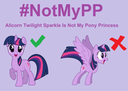 Size: 2524x1804 | Tagged: safe, twilight sparkle, alicorn, alicorn drama, drama, happy, hashtag, solo